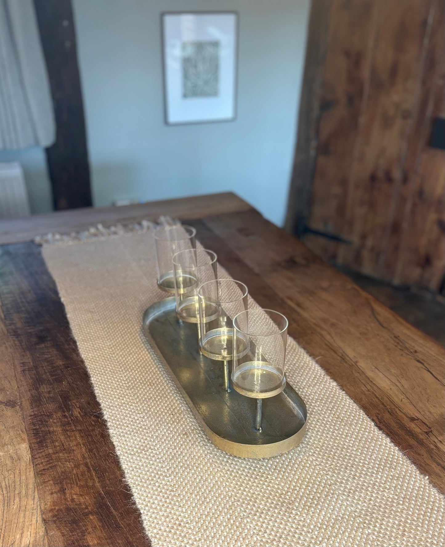 Oval Stand with 4 Glass Tube Candleholders